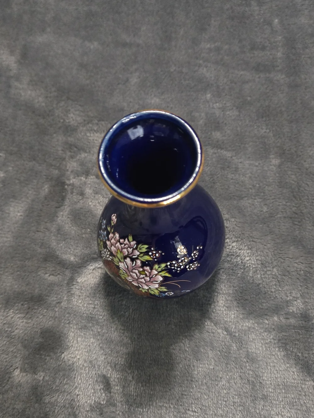 Kutani Vase Cobalt Blue with Gold Accents Flower Cart Japan